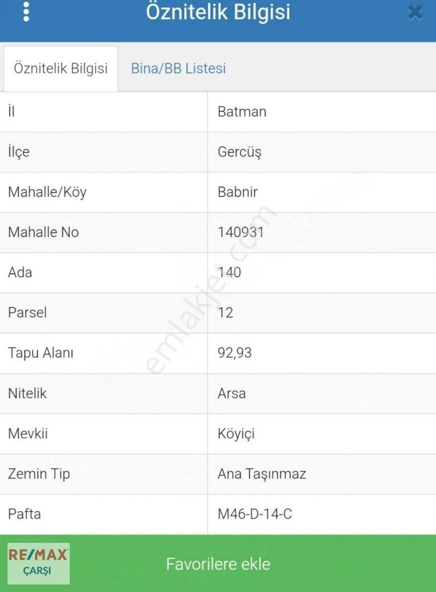 Gercüş Babnir Köyü Satılık Konut İmarlı REMAX ÇARŞI OFİSİ'NDEN BATMAN GERCÜŞTE 92,93 M2 SATILIK ARSA