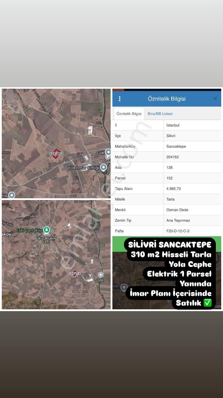 Silivri Çanta Sancaktepe Satılık Tarla Silivri Sancaktepe 310 M2 Yola Cephe Elektrik 1 Parsel Yanında İmar Planı İçerisinde Fırsat Arsa