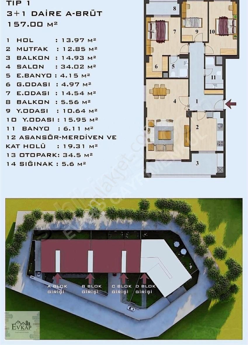 Serdivan Kemalpaşa Satılık Daire EVKAPTAN PANORAMİK ŞEHİR MANZARALI PRESTİJLİ 3+1 DAİRE PROJESİ