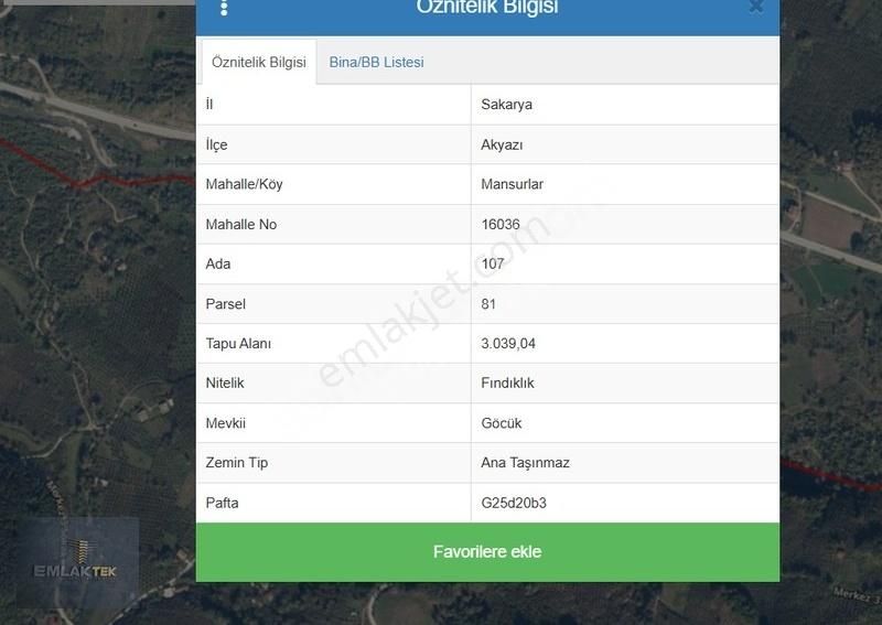 Akyazı Mansurlar Satılık Tarla Emlaktek Gayrimenkul Baraja Sıfır Yatırımlık 6 Dönüm Fındıklık