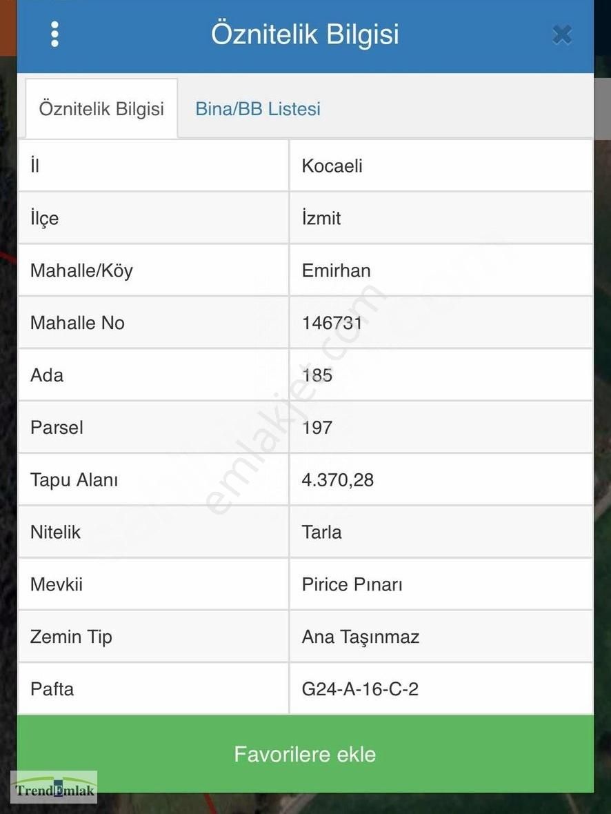 İzmit Emirhan Satılık Tarla İzmit Emirhan'da Satılık 4370m2 Tarla