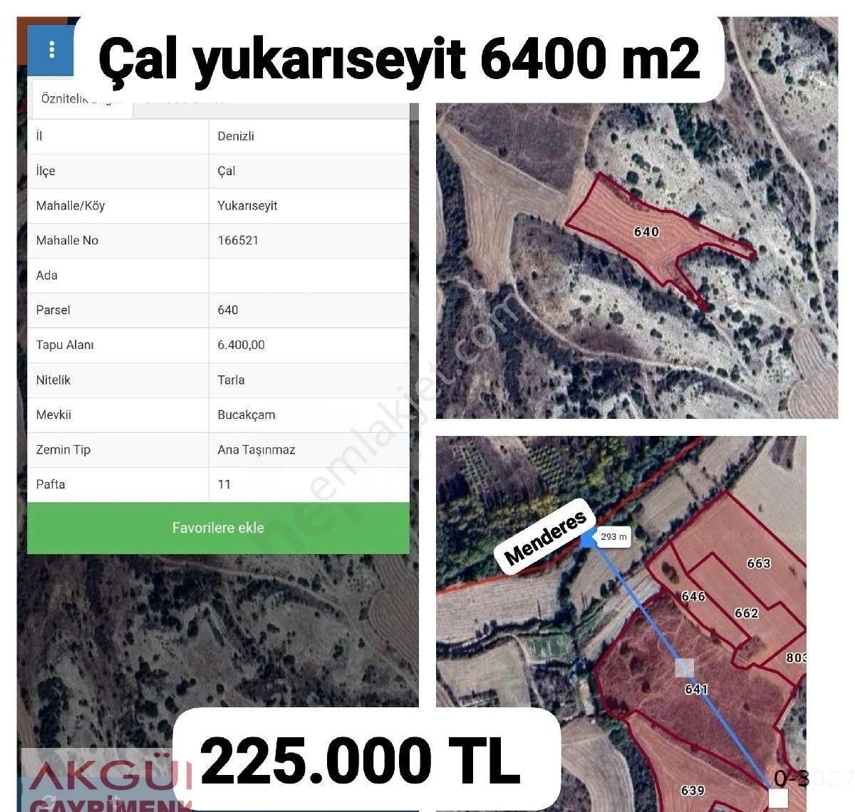 Çal Yukarıseyit Satılık Tarla çal yukariseyit 6400 m tarla bedava fiyat