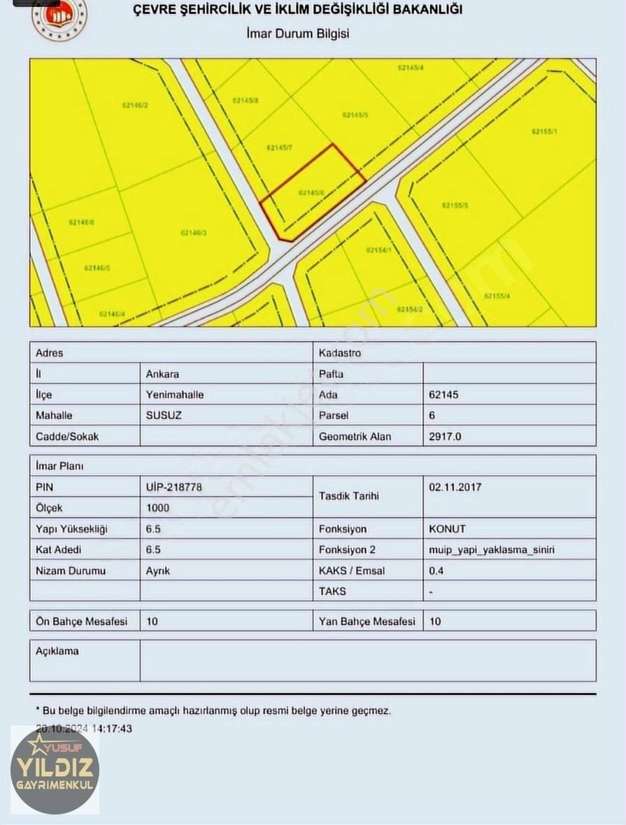 Yenimahalle Susuz Satılık Villa İmarlı TAKASA AÇIK YENİMAHALLE SUSUZDA 690m2 VİLLA ARSASI