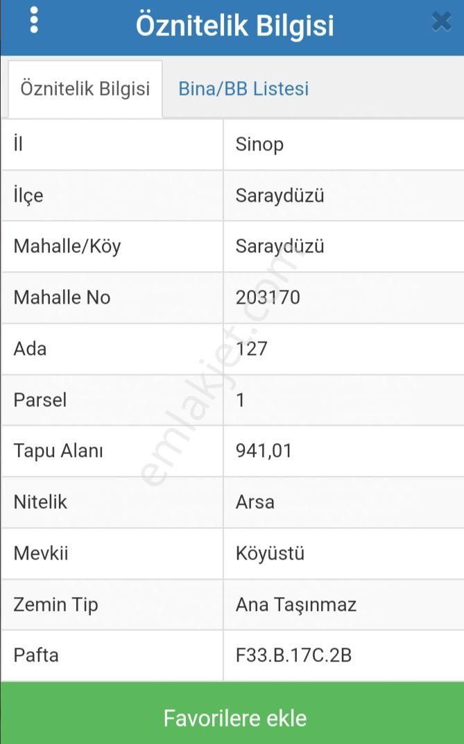 Saraydüzü Merkez Satılık Konut İmarlı Saraydüzü Merkezde 940 M2 Satılık Arsa