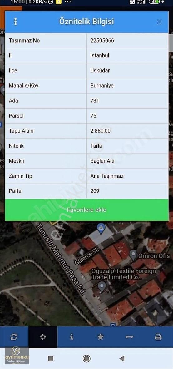 Üsküdar Burhaniye Satılık Konut İmarlı BEYLERBEYİ BURHANİYE 3 DAİRE AVANTAJLI 2880 bürüt 260 m2 HİSSE