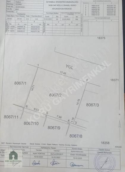 Tuzla Mimar Sinan Satılık Konut İmarlı KORU EMLAK'TAN SATILIK 255m ARSA CADDEYE CEPHE KONUT İMARLI