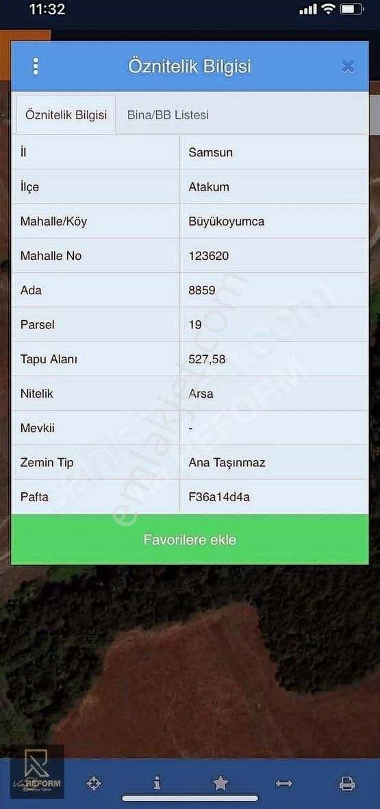 Atakum Büyükoyumca Satılık Konut İmarlı Büyükoyumca Yol Kenarı - Deniz Manzaralı 527m2 3 Kata İmar