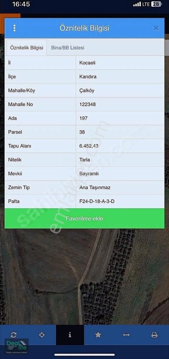 Kandıra Çalköy Satılık Tarla DEALLİFE'DEN KANDIRA MERKEZDE YATIRIMLIK TARLA