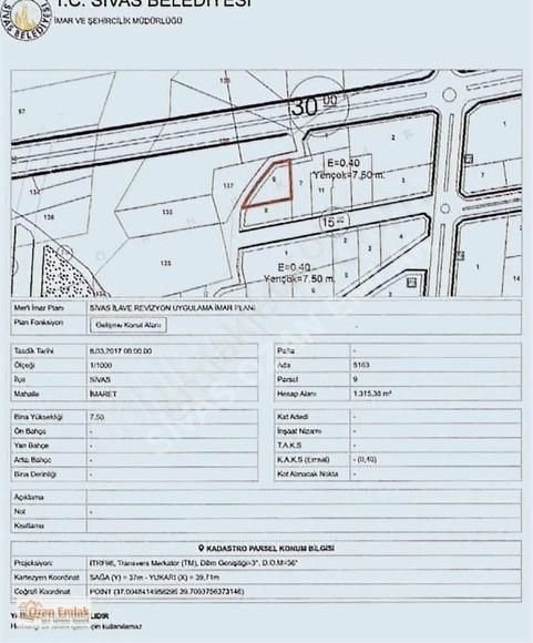 Sivas Merkez Esenyurt Satılık Villa İmarlı SİVAS OZAN EMLAK'tan ESENYURT'ta SATILIK ÇİFT VİLLALIK ARSA