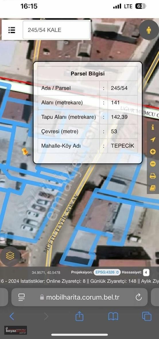 Çorum Merkez Kale Satılık Konut İmarlı BEYAZ EMLAK-ŞEHİR MERKEZİNDE 5KAT İMARLI SATILIK ARSA