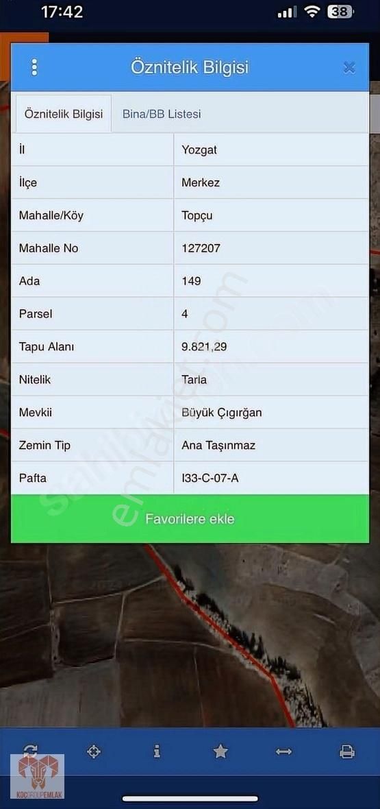 Yozgat Merkez Topçu Köyü Satılık Tarla =^= KOÇ GROUP =^= TOPÇU 10 DÖNÜM TARLA