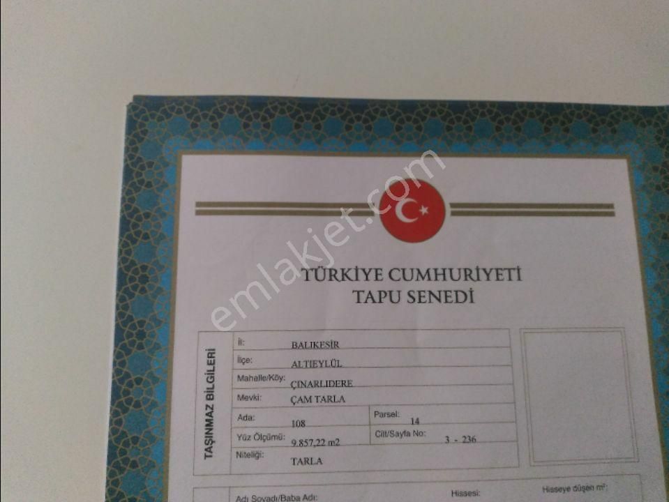 Altıeylül Çınarlıdere Satılık Tarla Sahibinden Satılık Tarla 