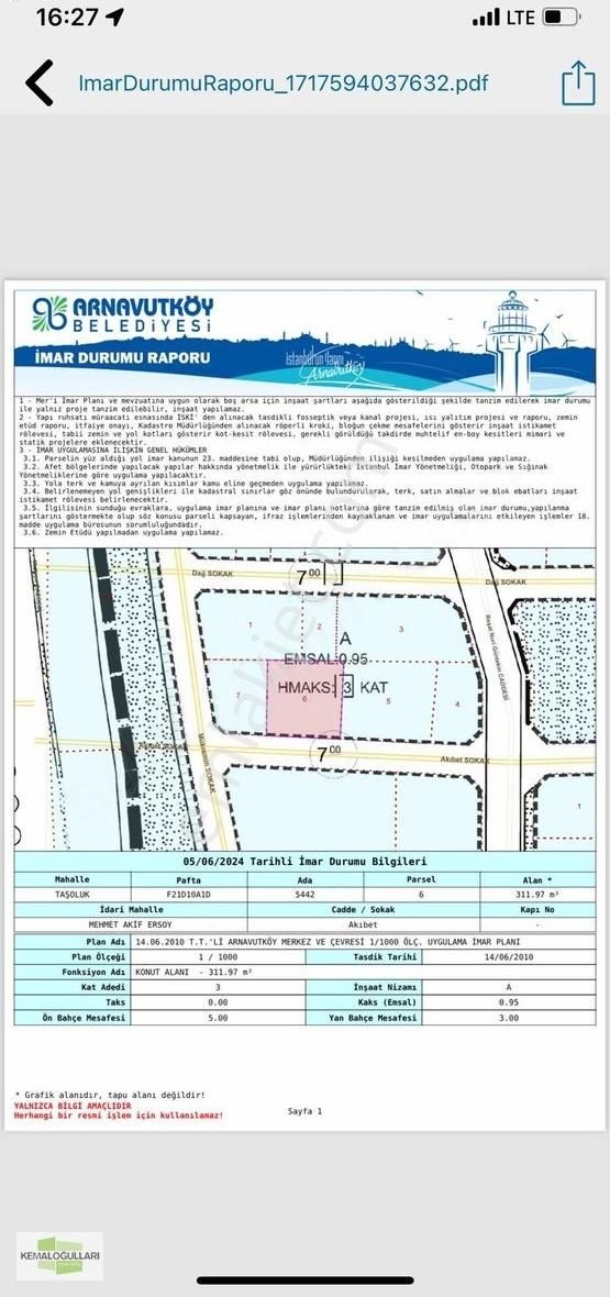 Arnavutköy Mehmet Akif Ersoy Satılık Konut İmarlı Taşolluk Mahallesinde Çiftdairelik 312 M2 Arsa