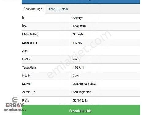 Sakarya Adapazarı Satılık Muhtelif Arsa Erbays Gayrimenku'den Adapazarın'da Satılık Tarla