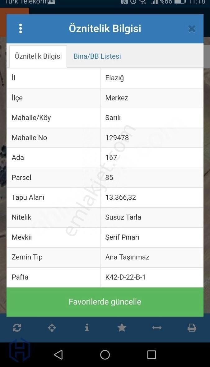 Elazığ Merkez Sarılı Köyü Satılık Tarla HARBERT GAYRİMENKUL'DEN SARILI' SATILIK TARLA