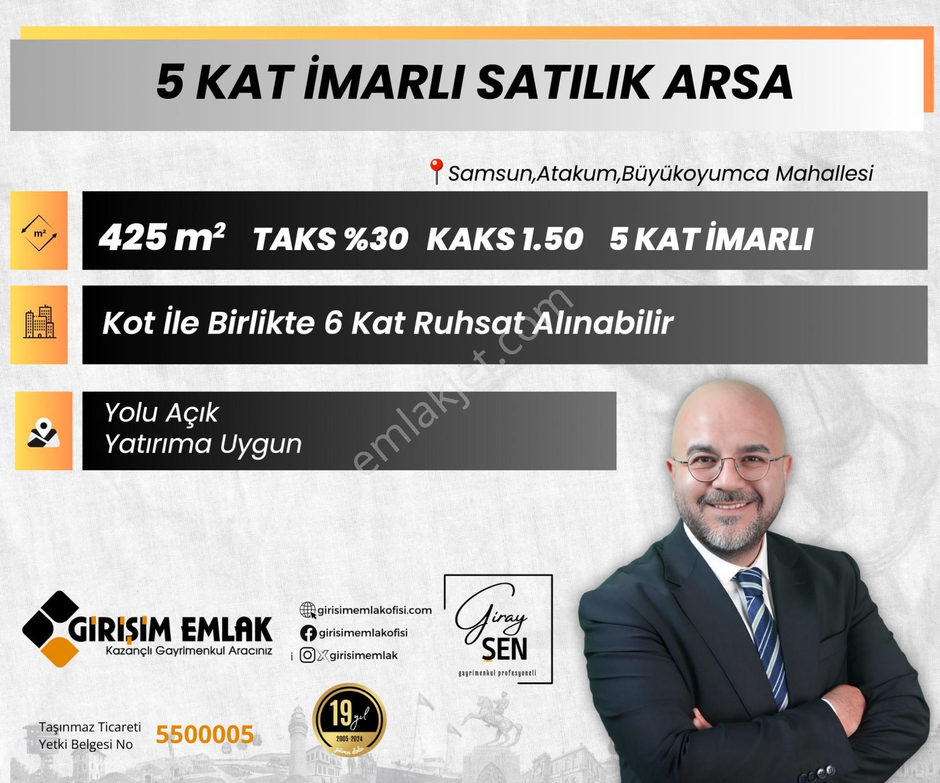 Atakum Büyükoyumca Satılık Konut İmarlı  5 KAT + KOT İMARLI 425 M2 SATILIK ARSA ATAKUM B.OYUMCA