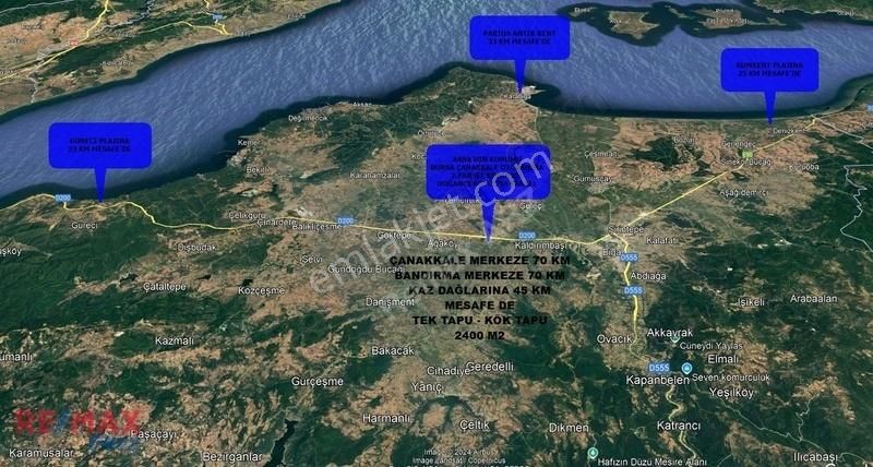 Biga Doğancı Köyü Satılık Tarla REMAX ARZ ÇANAKKALE BİGA'DA TEK VE KÖK TAPU TARLA 2400 M2