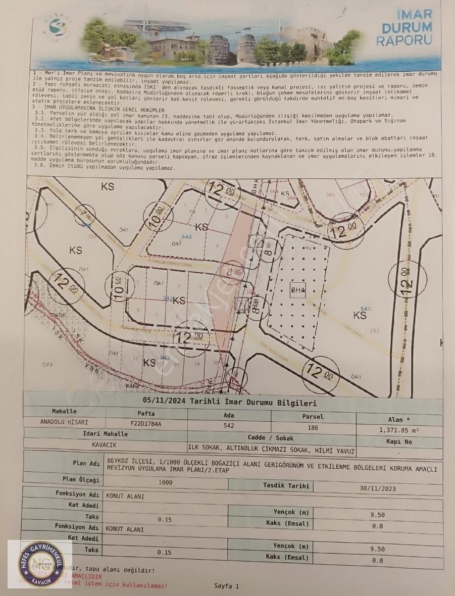 Beykoz Kavacık Satılık Konut İmarlı KAVACIK OTAĞTEPE DE KONUT ALANI İÇİNDE 95.50 M2 SATILIK ARSA