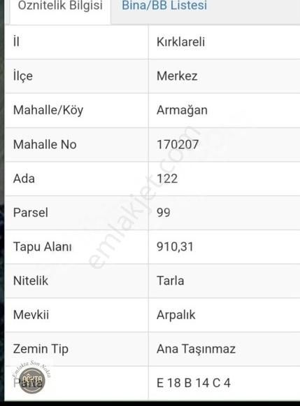 Kırklareli Merkez Armağan Köyü Satılık Bağ & Bahçe NOKTA EMLAK ARMAĞAN KÖYÜNDE SATILIK TARLA