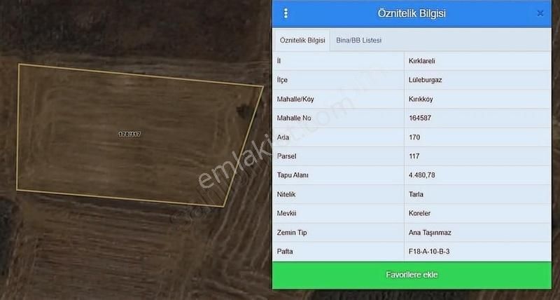 Lüleburgaz Kırıkköy Köyü (Hürriyet) Satılık Tarla Uygun Fiyat Obaçiftliği Mevkii 4.480 M² Yatırımlık Tarla