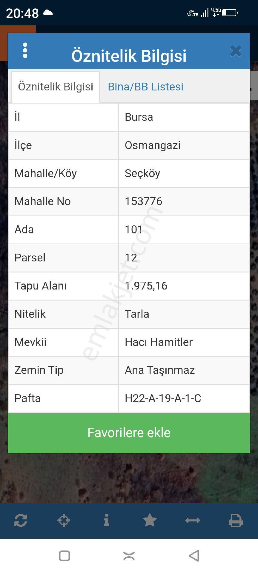 Osmangazi Seç Satılık Tarla SEÇKÖY MAHALLESİ SATILIK 6.975 MT2 NET İKİ RESMİ TAPULU YANYANA MÜSTAKİL TARLA