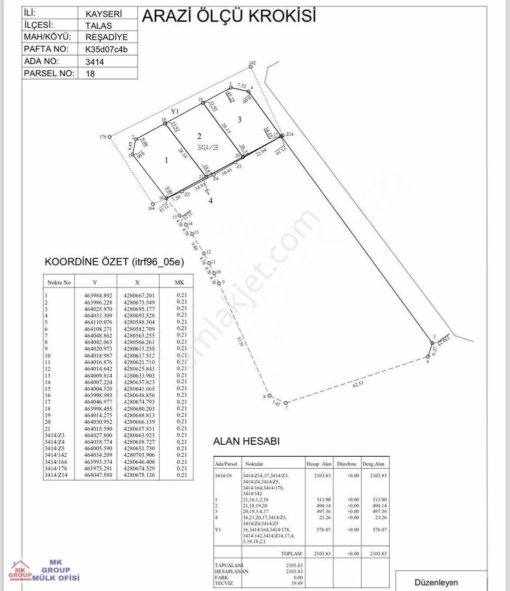 Talas Reşadiye Satılık Villa İmarlı Reşadiye'de Köşebaşı Cadde Dibi 1056 M² Satılık Villa Parselleri