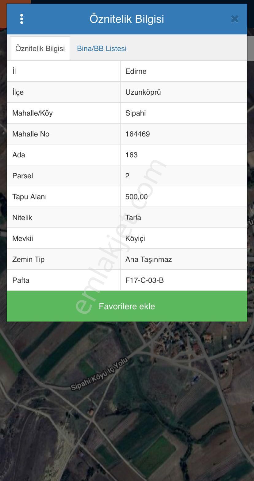 Uzunköprü Sipahi Köyü Satılık Tarla Edirne Uzunköprü 500 M2 Asfalt Cephe Ticari Konut Dükkan Üstü Daire