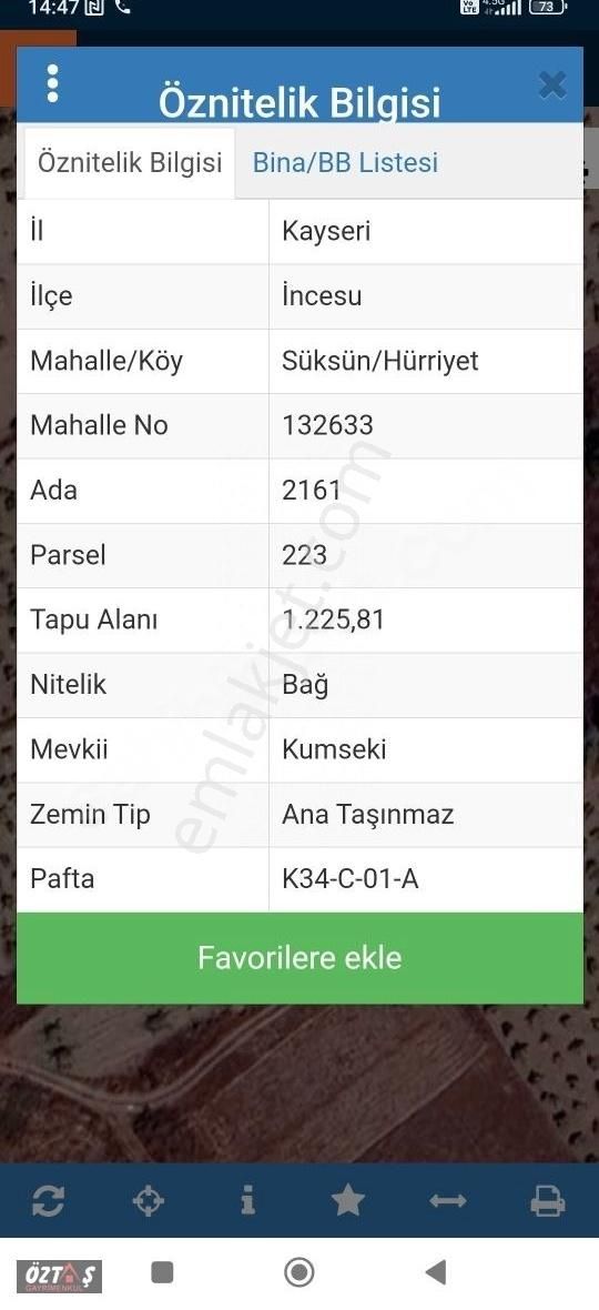 Kayseri İncesu Satılık Bağ & Bahçe İNCESU SÜKSÜN HÜRRİYETTE BAĞ