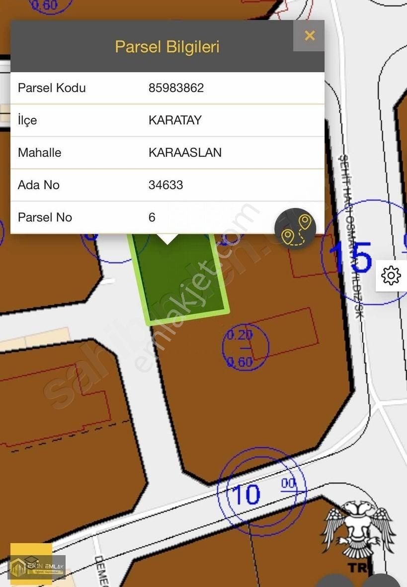 Karatay Karaaslanüzümcü Satılık Konut İmarlı KARAASLAN'DA SATILIK 3 KAT İMARLI 488 M2 ARSA