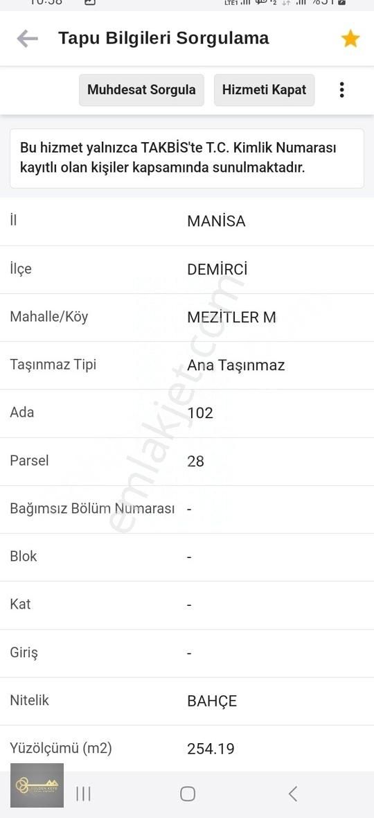 Demirci Mezitler Satılık Bağ & Bahçe Satılık Dereye sıfır tarla