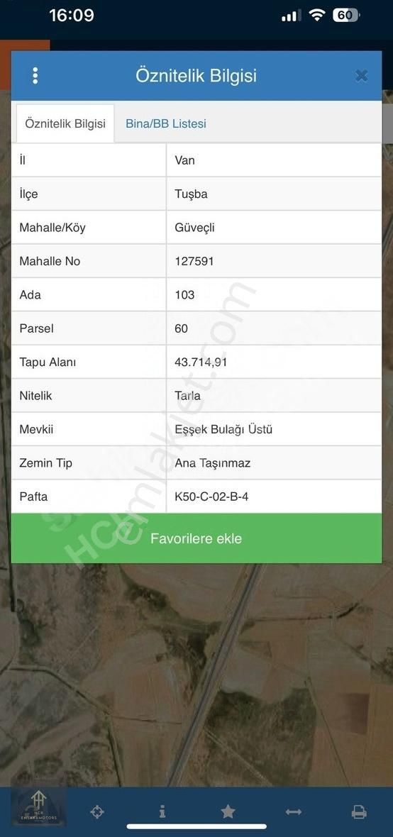 Tuşba Güvençli Satılık Tarla Hcr Gayrimenkulden Erciş Yolu Üzeri Yola Sıfır 43.700 M2 Tarla