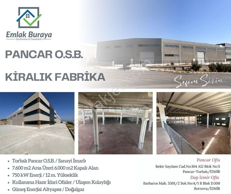 Torbalı Organize Sanayi Bölgesi Kiralık Depo  İzmir Torbalı Pancar OSB 6.000 m2 Kapalı Kiralık Depo ve Fabrika