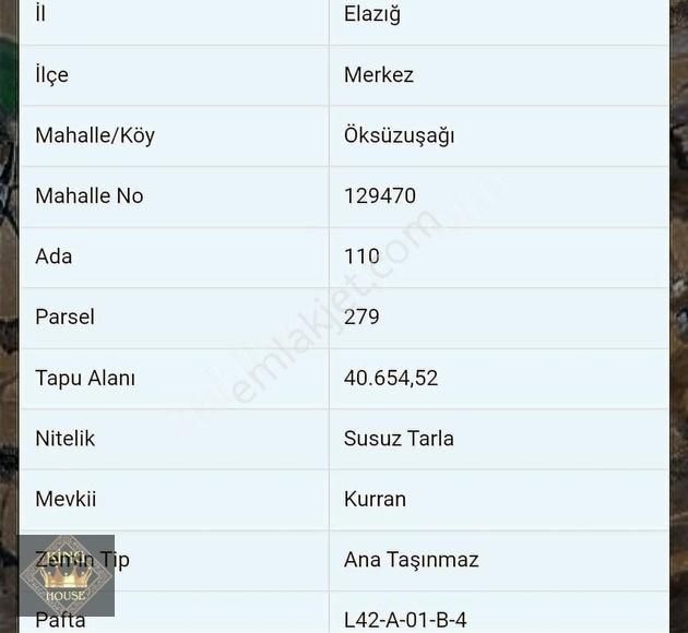 Elazığ Merkez Öksüzuşağı Köyü (Ali Çavuş) Satılık Tarla Kıng House Kurumsaldan Yatırımlık Tarlalar