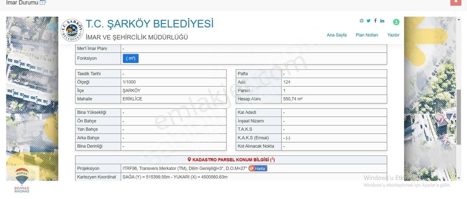 Şarköy Eriklice Satılık Konut İmarlı ŞARKÖY ERİKLİCE'DE 550m2 ÇİFT YOLA CEPHE KONUT İMARLI ARSA