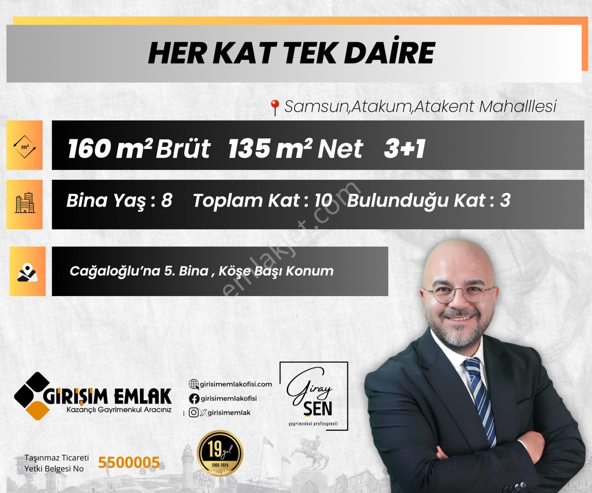 Atakum Yenimahalle Satılık Daire Her Kat Tek Daire Cağaloğluna 4. Binada Satılık Daire