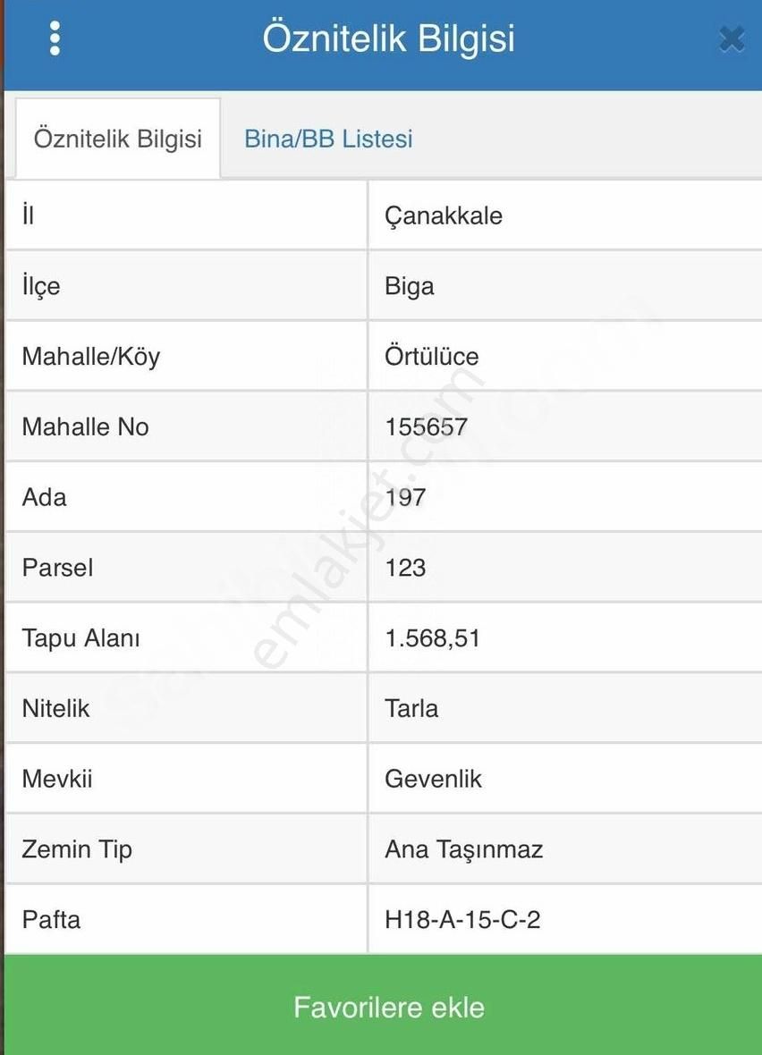 Biga Örtülüce Köyü Satılık Tarla Çanakkale Biga Örtülüce De Satılık Tarla 1569 Metre²