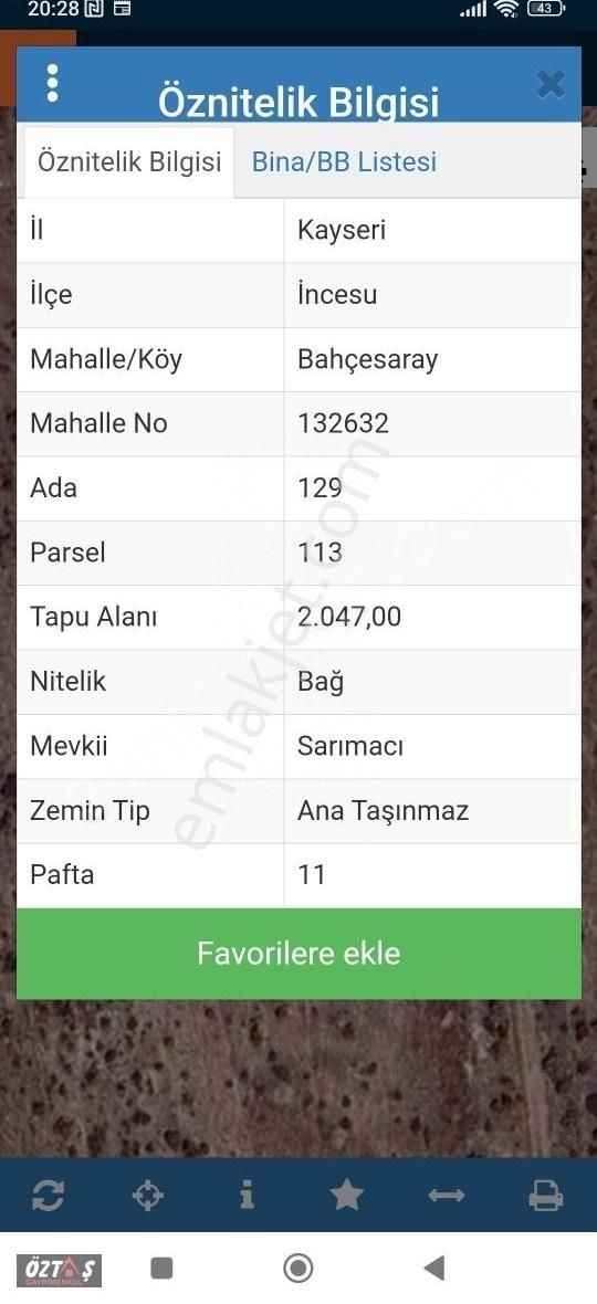 İncesu Bahçesaray Satılık Bağ & Bahçe İncesu Bahçesarayda Şahane Erciyes Manzaralı Bağ