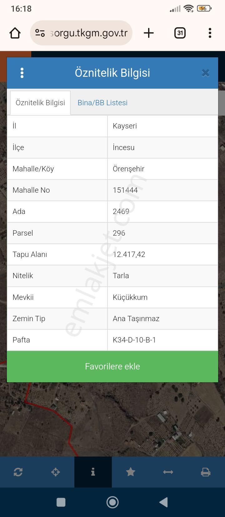 İncesu Örenşehir Satılık Tarla Vb Grup- İncesu Örenşehirde Satılık Tarla