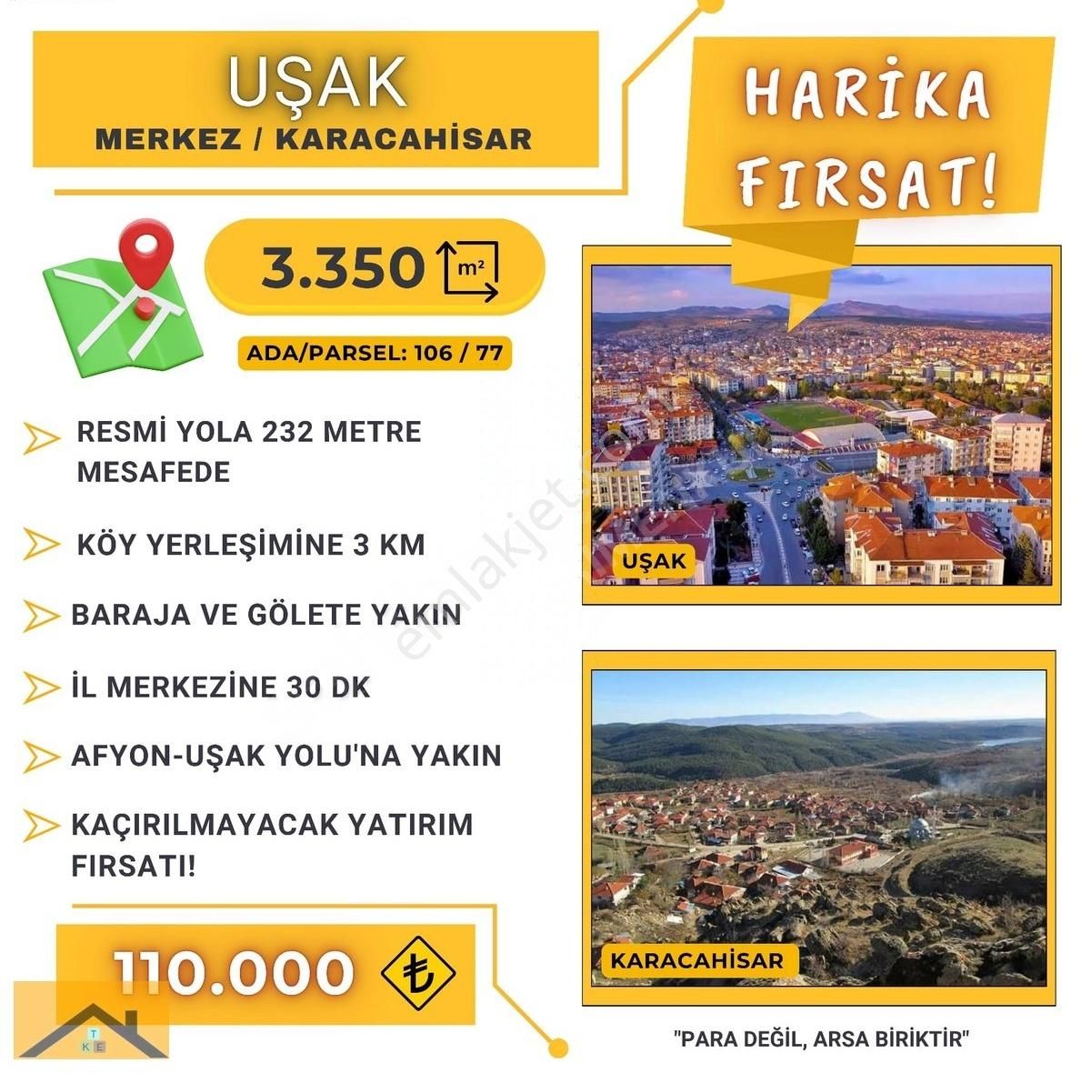 Uşak Merkez Karacahisar Köyü Satılık Tarla 