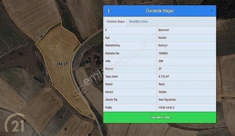 Karesi Kamçıllı Satılık Tarla C21 Loca'dan Kamçıllı Mahallesinde Fırsat Tarla