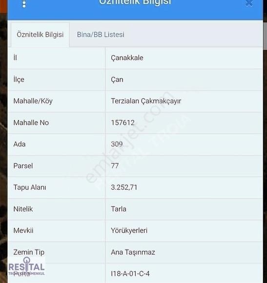 Çan Terzialan Bld. (Çakmakçayır) Satılık Tarla Çanakkale Çan Terzialan Çakmakçayırda Sadece 540bin Lira