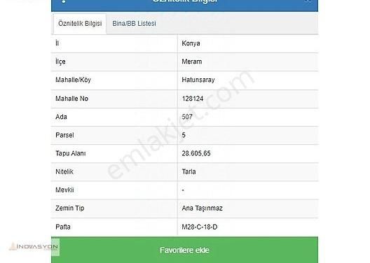 Meram Hatunsaray Satılık Tarla Hesaplı Müstakil Hatunsaray Merkeze Yakın 28.605m2 Satılık Tarla