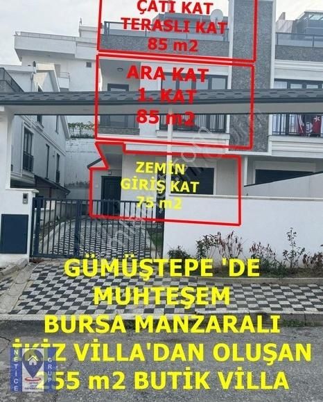 Nilüfer Gümüştepe Satılık Villa Gümüştepe Kültür' De 182 M2 Arsası + 3+2 Oda 250 M2 Sıfır Villa