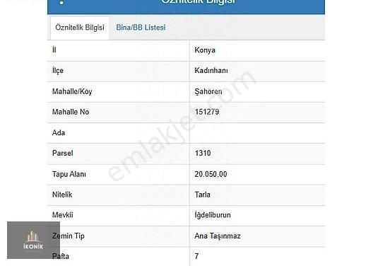 Kadınhanı Şahören Satılık Tarla İkonikten Kadınhanı Şahören' De Ana Yola Cephe Satılık Tarla