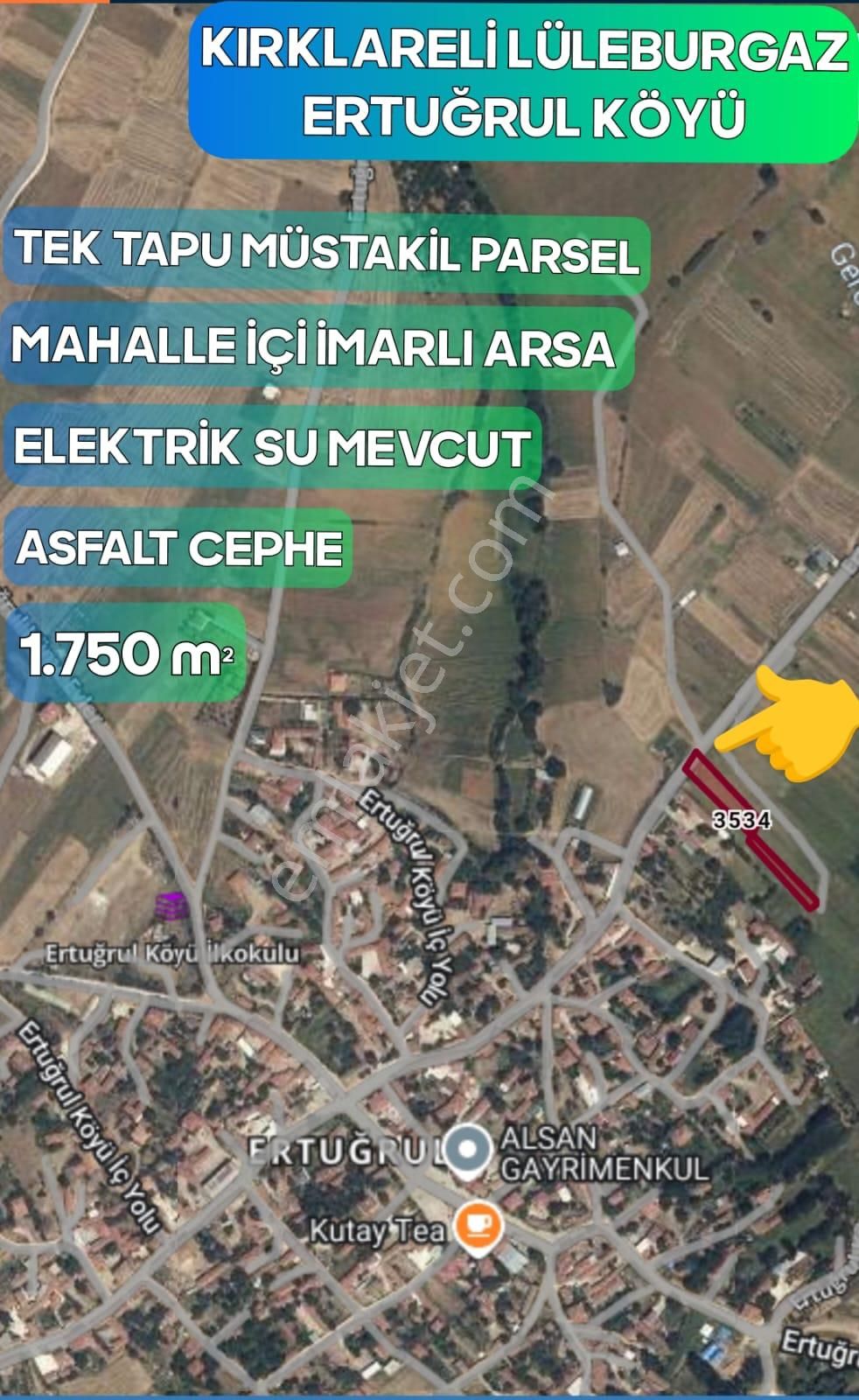 Lüleburgaz Ertuğrul Köyü Satılık Tarla Lüleburgaz Ertuğrul 1750 M² İmarlı Arsa Asfalt Cephe Tek Tapu Kelepir Arsa