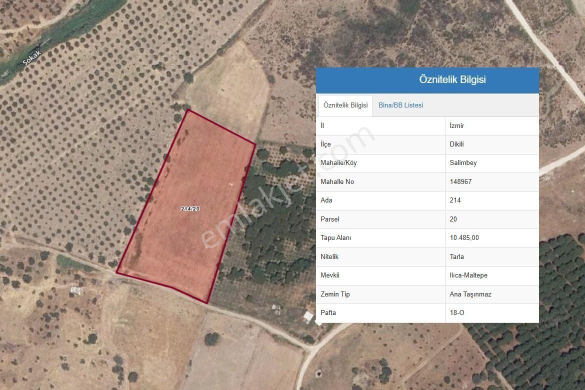 Dikili Salimbey Satılık Tarla Dikili Salimbeyde Muhteşem Bir Konumda 10.485 M2 Satılık Tarla