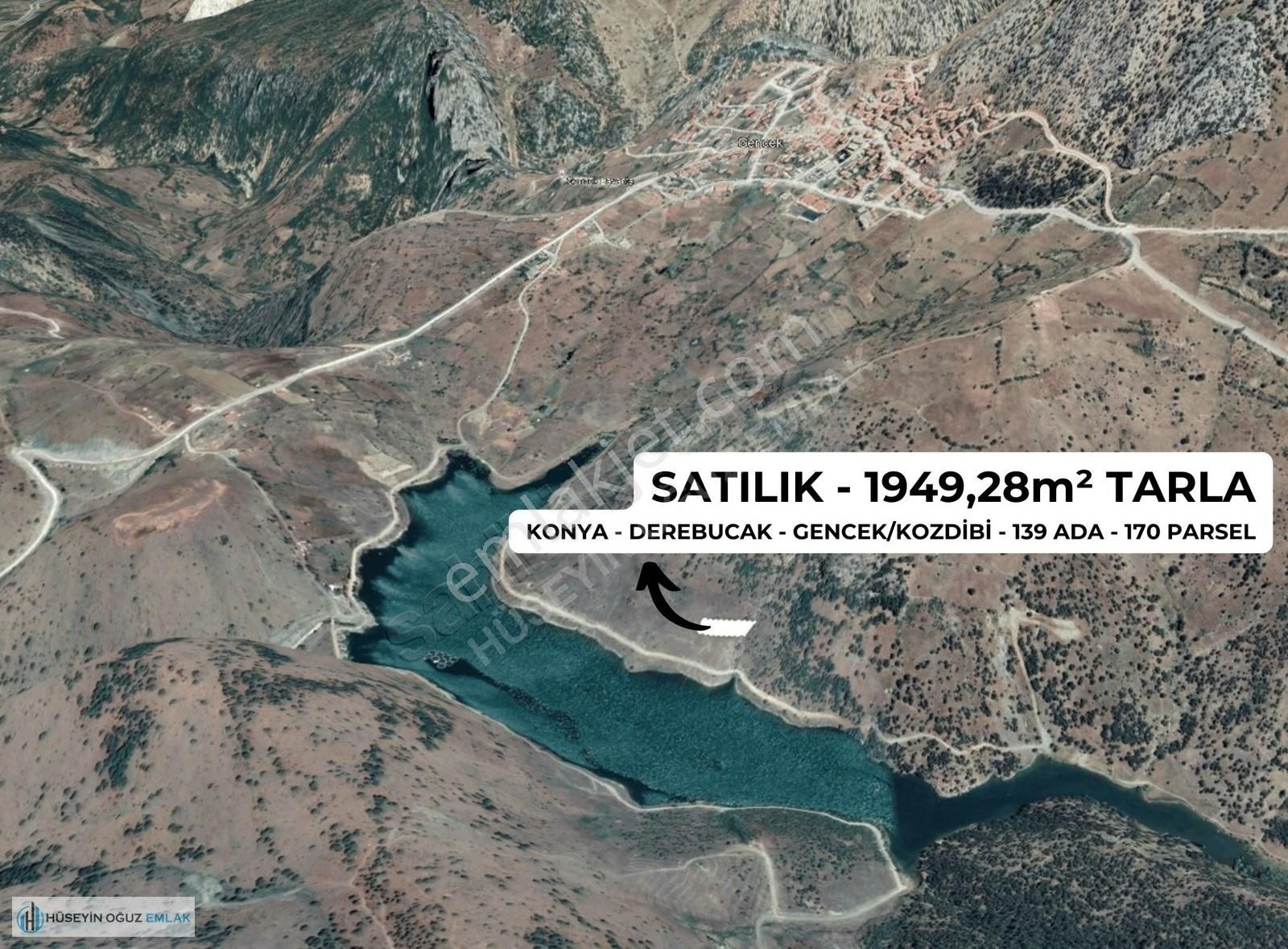 Derebucak Gencek Satılık Tarla Derebucak Gencek'de Göl Manzaralı Yatırıma Uygun 1950m² Tarla