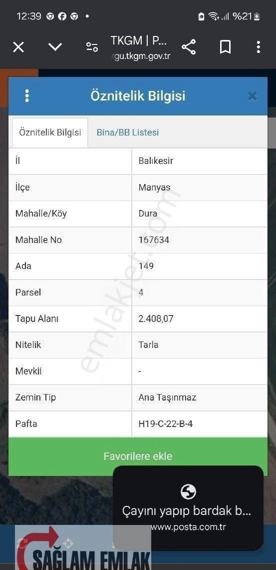 Balıkesir Manyas Dura Mahallesinde Satilik Yatirimlik Tarla