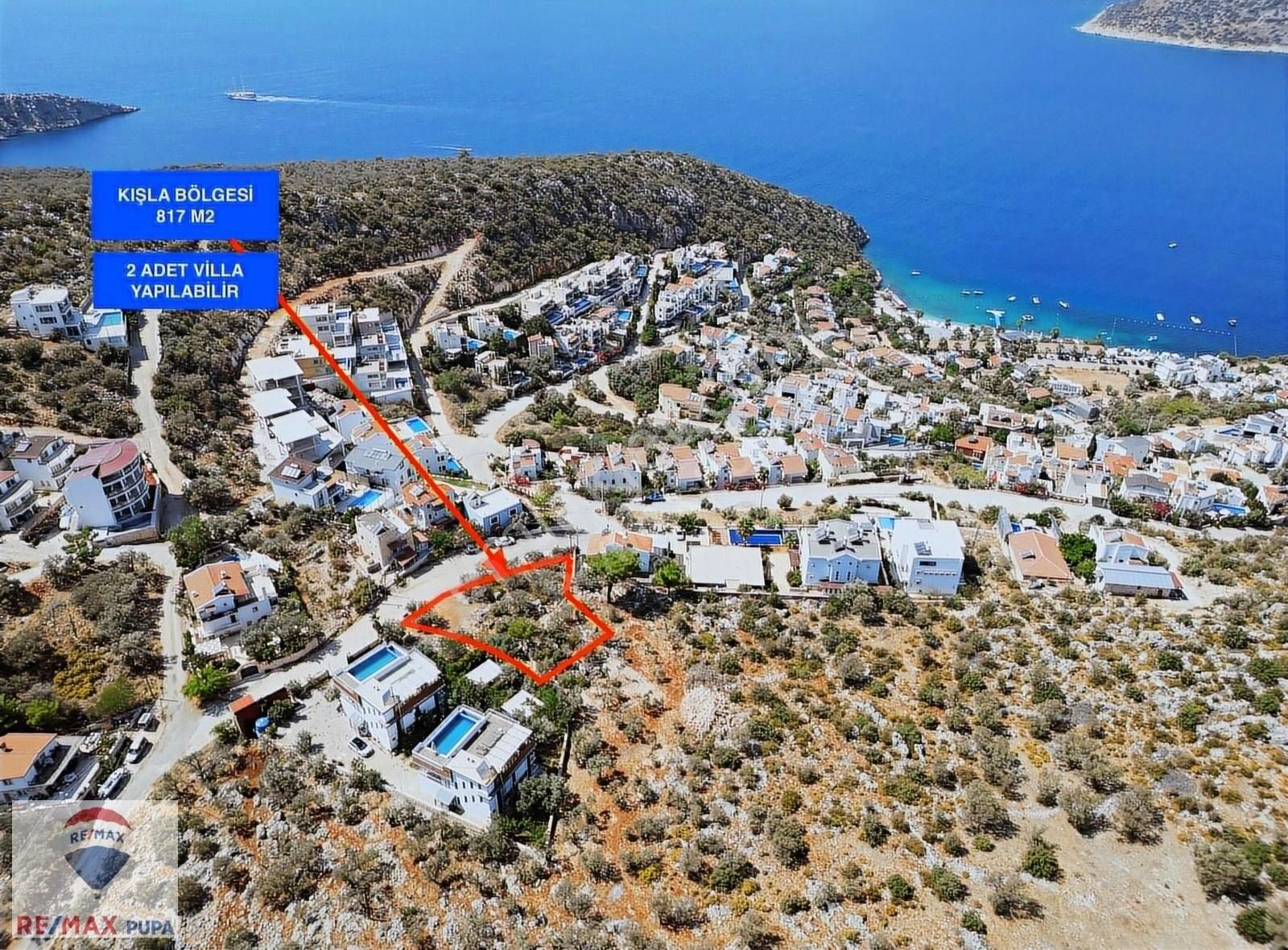 Kaş Bezirgan Satılık Tarla Kalkan Kışla Mevkii'nde 817,70 M² Deniz Manzaralı Yatırım Fırsat