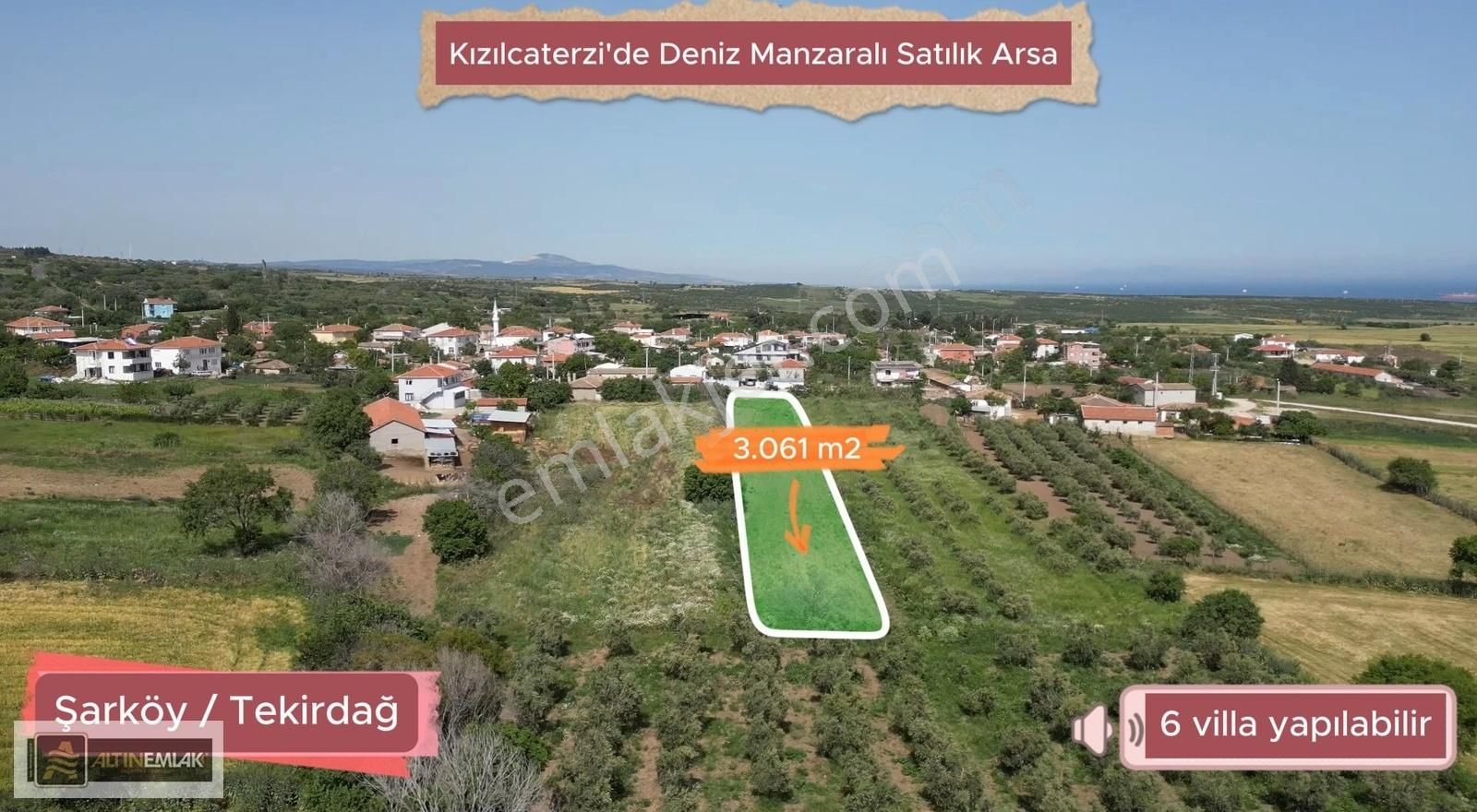 Şarköy Kızılcaterzi Satılık Konut İmarlı Şarköy Kızılcaterzi'de 3061 M2 Yüzde 75 Köy İmarlı Arsa